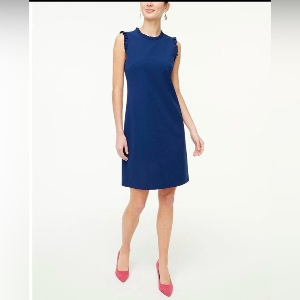 J. Crew - Ruffle Neck Sheath Suit Dress Antique Blue Career NWT